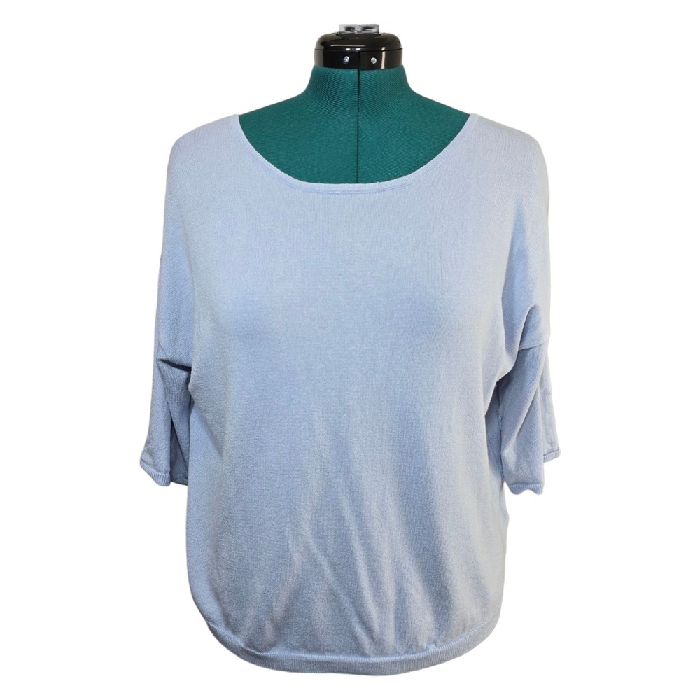 Lascana Women's Blue Short Sleeve Back Button Sweater Round Neck Size 10/12 - Picture 2 of 13